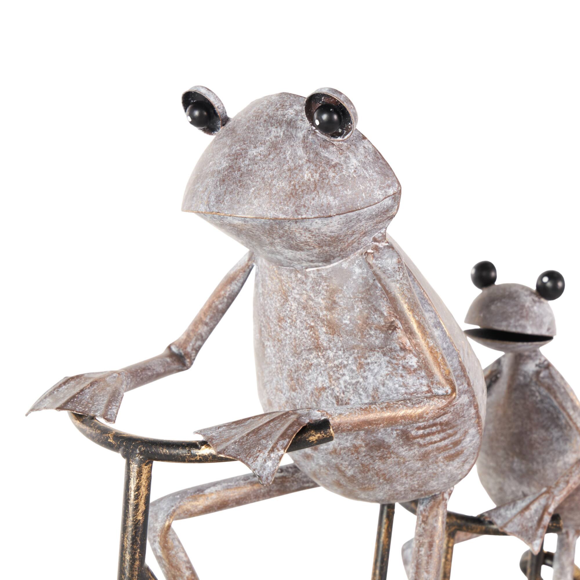 23.5" Frog Duo on Bicycle Metal Garden Sculpture with Gold Accents